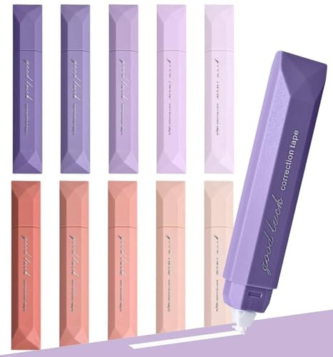 BetterJonny 10 PCS Rubans Correcteurs, 6mx5mm Souris Correcteur Blanc avec Capuchon Protecteur Correcteur Souris Rouleaux de Correction Roller pour Papeterie Fourniture Scolaire (5Violet+5Rose)