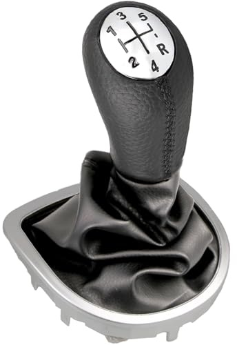 Unicavu 5 Gang Schaltknauf für Clio 3 4 5, Me-gane 2, Scenic 2, Kangoo – Ergonomischer Auto Schalthebel Ersatz, Schwarz Matt mit Chrom-Kappe, Einfache Montage ohne Werkzeug (ABS & PU-Leder)