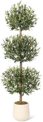 150cm künstlicher Olivenbaum, Dreikugelige Formschnitt-Kunstpflanze mit Moos & Topf,Realistische Kunststräucher für Outdoor und Indoor, Büro und Terrassendeko (Grün 1Pcs)