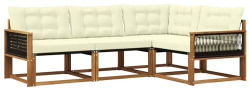 vidaXL Outdoor-Sofagarnitur mit Kissen 4 pcs Natur und Creme, Garten Loungeset, modernes Outdoor Sofa, langlebige Möbel, stylische Terassen-Sitzgelegenheiten, ideal zum Entspannen