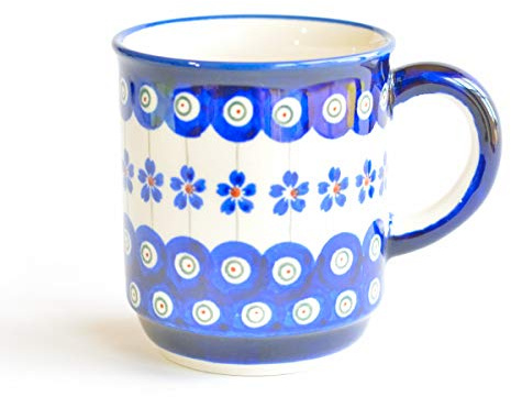 Bunzlauer keramik Becher 250ml – Handbemalte Kaffeetasse mit rundem Henkel, Ø 8 cm, H 9 cm, klassische traditionelle Form (Dekor 166a)
