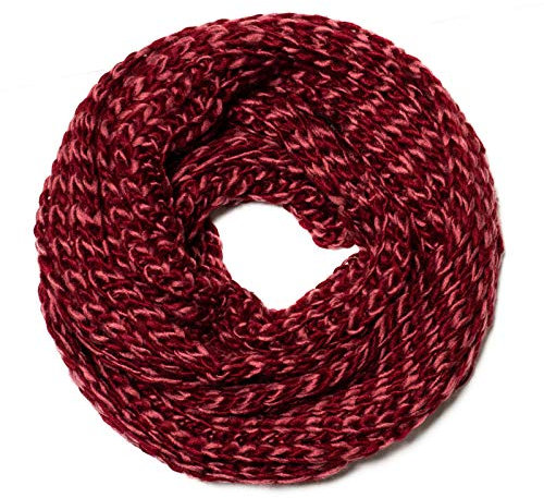 Kandharis Trendige Loopschal Schlauchschal in Grobstrick Muster zweifarbig 2 Farbig Uni Cherry