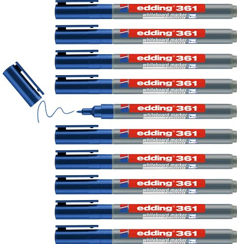 edding 361 Whiteboardmarker - blau - 10 Whiteboard Stifte - Rundspitze 1 mm - Boardmarker abwischbar - für Whiteboard, Flipchart, Magnettafel, Pinnwand, Memoboard - Sketchnotes - nachfüllbar