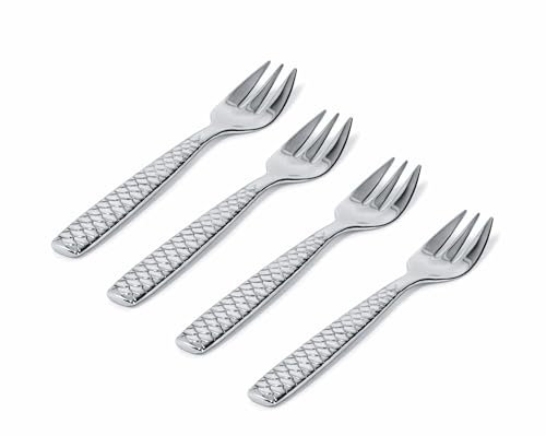 Alessi FM23/36S4 Oyster and Clam Forks in 18/10 Stainless Steel Mirror Polished, Set of Four, Silver, 14 x 17.5 x 10 cm