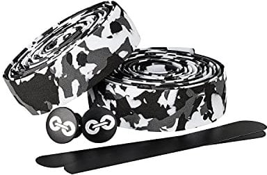 URBAN ZWEIRAD - Lenkerband Rennrad Camo Schwarz/Weiß - inkl. Endstopfen und Klebestreifen - Griffband Rennrad Weiß extra griffig - 200 cm x 3 cm - 3 mm Stärke