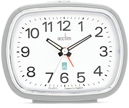Acctim Camille Analoger Quarz-Wecker, Leuchtzeiger, Chrom-Lünette, Taubengrau