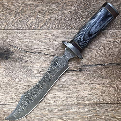 Hobby Hut HH-102, handgefertigt 35.5 cm damast jagdmesser mit lederscheide, damastmesser jagdmesser, Bowiemesser, Pakka Holzgriff Handle