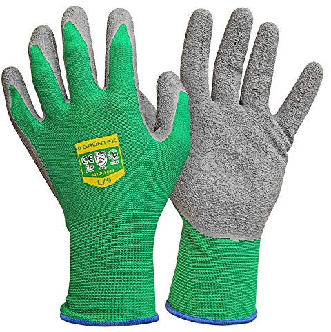 GRÜNTEK 5 Paar Gartenhandschuhe mit Latex-Beschichtung, Garten- und Bauhandschuhe, Arbeitshandschuhe geeignet für den privaten und gewerblichen Gebrauch (L/9)