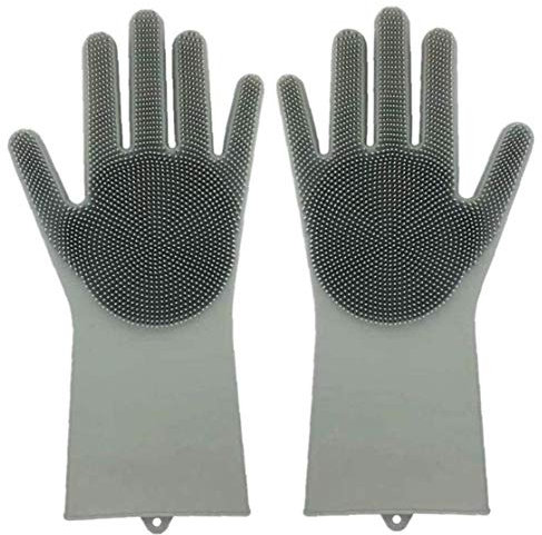 Nettoyage De Silicone Gants Réutilisables, Vaisselle Scrubber Plat Gants De Lavage Récurage Éponge Avec Soies Pour Le Lavage Vaisselle, Cuisine, Voiture, Salle De Bains (gris)