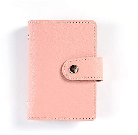 Porte-cartes de crédit en cuir souple avec bouton - Multi-compartiments - Rose