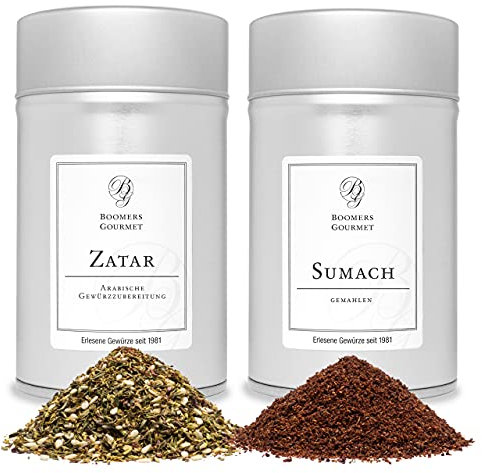 Boomers Gourmet - Orientalische Gewürze Set, Sumach Gewürz I Zatar Gewürzmischung nach Ottolenghi Gewürze Set 2er - 2 Dosen - 165 g