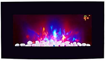 2025 TruFlame 7 colour Side LEDs Wall Mounted Black Curved Glass Electric Fire with Pebble and Log Effect (71.8cm wide)