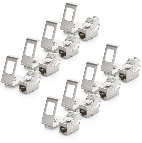 deleyCON 8x CAT6a Keystone Jack Modul mit 8x 1-Port Hutschienenadapter als Set Metall STP Schirmung RJ45 Buchse 10 Gbit/s Netzwerk Snap-In Montage für 35mm Hutschienen