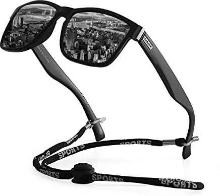 yoofun Sonnenbrille Herren Polarisiert UV400 Schutz zum Fahren Radfahren Golf Fischen Laufen Segeln Skifahren mit Brillenband Sunglass Strap, Schwarz