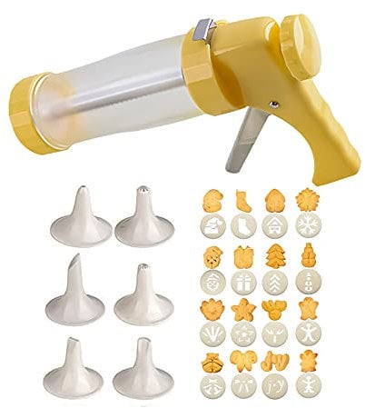 WMLBK Pastry Press Meachine - Cookie Press Tool- Pastry Syringe - Biscuit Maker - DIY Baking Accessories - Garnishing Syringe with 16 templates and 6 spouts for Making Cakes,Biscuits