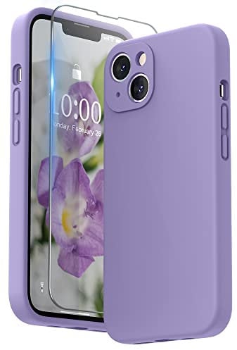 SURPHY Compatible with iPhone 13 Case with Screen Protector, Liquid Silicone Protection for Each Lens Shockproof Thickened Rubber Cover for iPhone 13 6.1 inch 2021, Light Purple