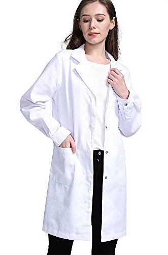 Icertag Blouse de Laboratoire pour Femme - Blouse de Médecin Blanche, Adaptée aux Étudiants, Infirmières - Pour Laboratoire Scientifique, Cosplay - En Coton