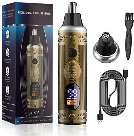 Lanumi Tagliacapelli per naso e orecchio, per uomo e donna, ricaricabile, kit professionale per toelettatura del viso, per peli nasali e orecchie, rasoio elettrico di precisione, display LCD