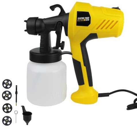 Electric Spray Paint Gun Paint Sprayer with 3 Patterns & 4 Copper Nozzles for Home and Outdoors Painting Projects (Yellow)