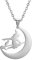 EUEAVAN Halskette mit Anhänger, Motiv: Halbmond-Hexe, Besen, Katze, Anhänger, fliegende Hexe, Hexerei, Halsband, Halloween, Amulett, Schmuck, Geschenk für Mädchen, Medium, Edelstahl, Kein Edelstein