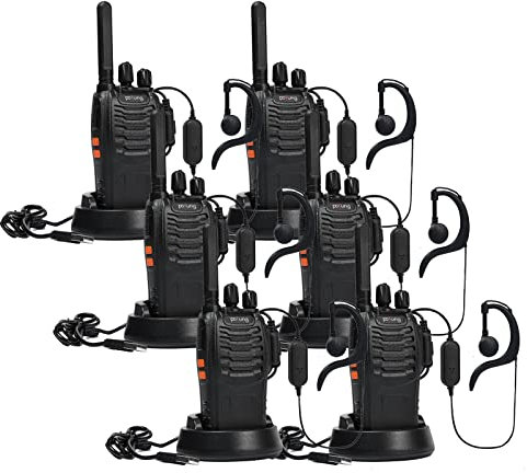 Talkie Walkie PT88E PMR446 sans Licence 16 Canaux, Rechargeable avec Chargeur USB, Lampe de Poche LED, Talkie Walkie Professionnel avec Oreillette pour la Famille, l'école (6pcs, Noir)
