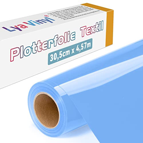 Lya Vinyl Plotterfolie Textil, 30,5 × 457,5cm Himmel Blau Flexfolie Plotter Textil für Cricut und Silhouette Cameo, Textilfolie Plotter für DIY Stoff und Shirt