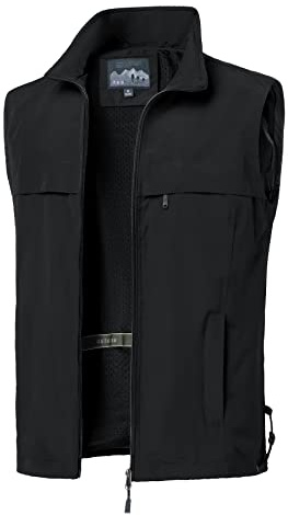 MeiLayM Uomo Gilet Multitasche da Pesca All'aperto Gilet Estivo ad Asciugatura Rapida Gilet Sportivo con Zip Fotografia Campeggio Caccia Alpinismo Giacca Senza Maniche Nero M