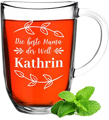 Leonardo Teebecher mit personalisierter Wunschgravur - 380 ml Füllvolumen - Henkel Teeglas für Mama - Kaffeeglas mit Gravur - spülmaschinenfester Kaffeebecher - Geschenk Geburtstag Muttertag