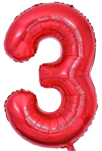 Vthoviwa 40 Zoll/18 Farbens Luftballon Zahlen 3 Rot, Luftballon 3. Geburtstag Foil Ballon, 0123456789,10-19,20-25,30,40,50,60,70,80,90, Folienballon 3 Party Dekoration Helium Unterstützen
