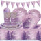 DUGEHO Violett Geburtstag Party Geschirr Ballon,Pappteller Kindergeburtstag Set einschließlich Tischdecke Teller Becher Servietten für Babydusche Geburtstag Hochzeit Party (20 Gäste)