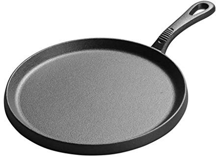 OQHAIR Planchas de Hierro Fundido Grueso de 25cm, sartén para Crepes, planchas para Tortillas, planchas para panqueques, sartén Antiadherente para el hogar, Plato Redondo para Barbacoa, m