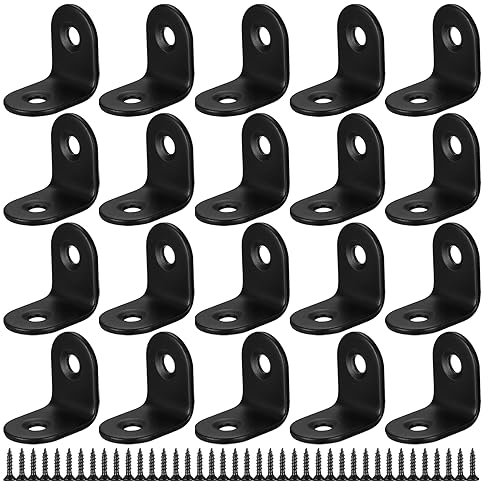 20 unidades de abrazaderas de esquina, soportes de ángulo derecho de 90 grados, soportes en L, soportes de esquina de acero inoxidable negro pequeño para muebles de madera, mesa de silla de gabinete