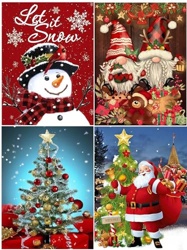 ZHAOMIMI 4 piezas Navidad Diamond Painting Juego completo, 5D pintura de diamantes Fotos con accesorios bricolaje pintura de diamantes feliz navidad para Sala de estar Dormitorio Oficina, 30x40cm