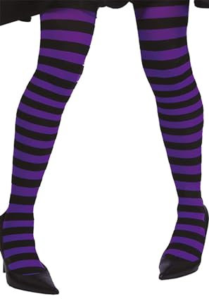 FIESTAS GUIRCA | Collants Lila avec Rayures Noires pour Femme (Taille Unique) - Bas de Costume de Sorcière pour Halloween - Accessoire Idéal pour Cosplay et Mascarades - Violet et Noir