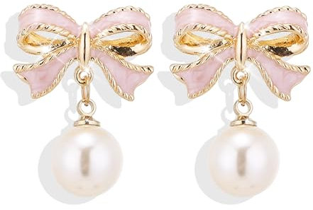 Bow Earrings Schleifen Ohrringe Gold für Damen Perlenohrringe Schleife Perlen Ohrringe Süße Rosa Schmuck für Women Ein tolles Geschenk für Frauen(mit Box)