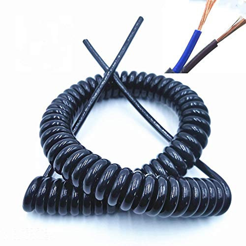 Cable espiral de resorte Cable espiral de alambre telescópico de resorte de 2 conductores, 24AWG 20AWG 17AWG 14AWG Cable de alimentación negro Longitud de línea de cable extensible 2,5 m 2 conductores