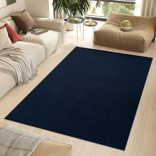 TAPISO Nizza Teppich Anti Rutsch Loop-Teppich Waschbar Dunkelblau Marineblau Einfarbig rutschfest Wohnzimmer Schlafzimmer Büro ÖKO-TEX 160 x 220 cm