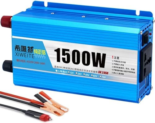 Power Inverter Reiner Sinus-Wechselrichter 1500W/2400W/4500W/5500W,12V 24V 48V 60V 72V auf 110V/220V 230V Spannungs-Leistungswandler,mit LCD-Bildschirm,2 AC Steckdosen,für Auto,Camping (Color : 1500W