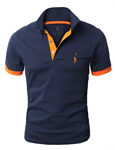 GLESTORE Poloshirt Herren Männer Hemd Herren Kurzarm Giraffe Stickerei T-Shirt Sommer Golf Marine 4XL