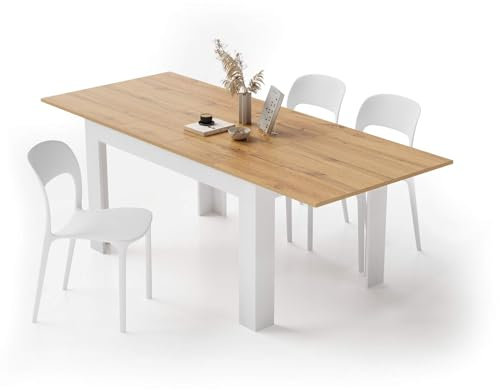 Mobili Fiver, Easy, ausziehbarer Esstisch, 140 (220) x 90 cm, rustikale Eiche und Weiß, hergestellt in Italien