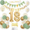 Sage Green Gold White 18th Birthday Banners, Balloons, Cake Topper, Sash, Bunting, Flags, Number Helium Balloons for Boys & Girls Party Decor