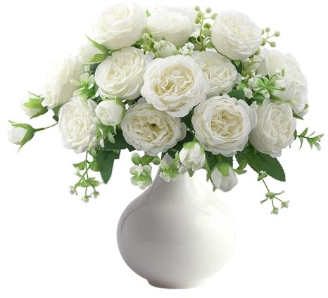 AUMAYCO 4 Bündel Künstliche Pfingstrose mit 20 Köpfen Blumen Gefälschte Pfingstrosen, Lebensechte Seiden-Pfingstrosensträuße für die Heimdekoration, Künstliche Seidenrosen-Blumenarrangements, Weiß