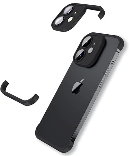 MIMGOAL Frameless Case for iPhone 12 Case with Camera Protector, Soft Silicone Shockproof Phone Borderless Cover, Ultra-Thin Lightweight Bumper Frameless Slim Cover,Black