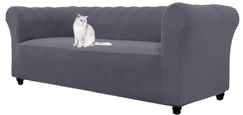 HonunGron Stretch Chesterfield Sofa Überzug 1 2 3 Sitzer, Elasthan Jacquard Couch Überzug, Sofaschutz rutschfest Sofaüberwurf Waschbare Sofabezug für Gebogene Sofa Sessel (Dunkel Grau,3 Sitzer)