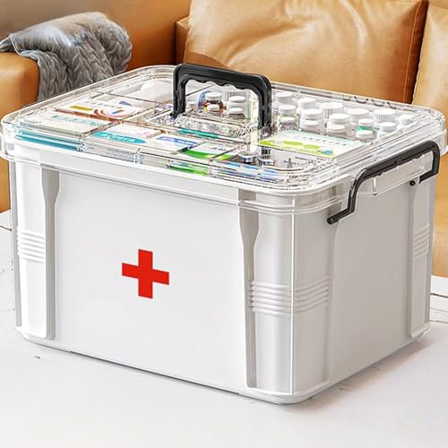 Scatola Medicinali, Double Layer Cassetta Medicinali,Portamedicine Da Casa,Organizer Medicinali Contenitori Farmaceutici Portatili Sono Adatti Per l'ufficio Della Scuola di Famiglia(Bianco Grande)