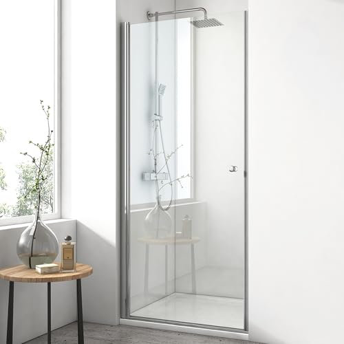 EMKE Duschtür 75x185cm Pendeltür Nische, Duschabtrennung Duschwand Nischentür Duschtüren Falttür Dusche Duschtrennwand Glas 6mm Sicherheitsglas Glastür