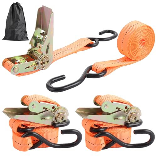 ASelected 2er Set Spanngurte mit Ratsche und Haken 25 MM Breit 3 M LAN Zurrgurte Spanngurte mit Haken Spanngurt Orange für Gepäck Transporter Motorrad Umzugsgeräte