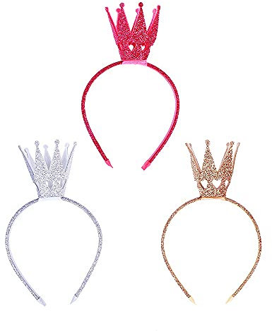TXDAMAI Krone Stirnband Prinzessin Krone Haarreif Glitter Haarschleife Baby Geburtstag Party Tiara 3 Stück