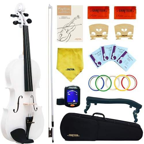 Crafteem 1/4 Geige weiß farbiges Premium-Violinen-Outfit für Anfänger, Erwachsene, Kinder, mit 5 farbigen Griffband, handgefertigt, für Studenten, Anfänger, Violine.