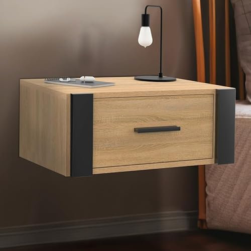 IDMarket - Lot de 2 Tables de Chevet murales Onyx 1 tiroir étagère Suspendue Bois et Noir